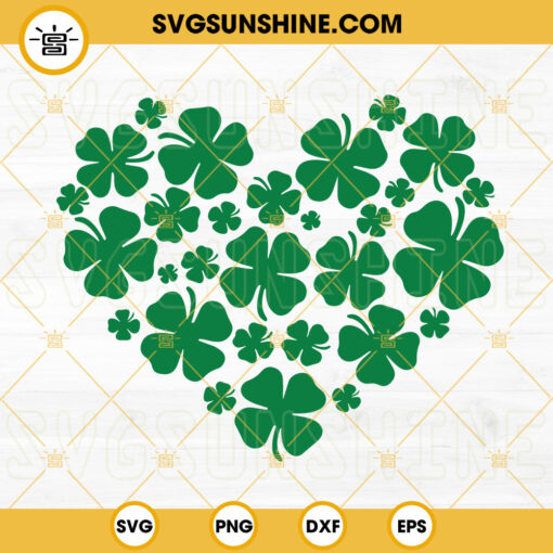 St Patricks Day Heart SVG, Four Leaf Clover SVG, Shamrock SVG, Saint Patrick’s Day SVG PNG DXF EPS Cricut