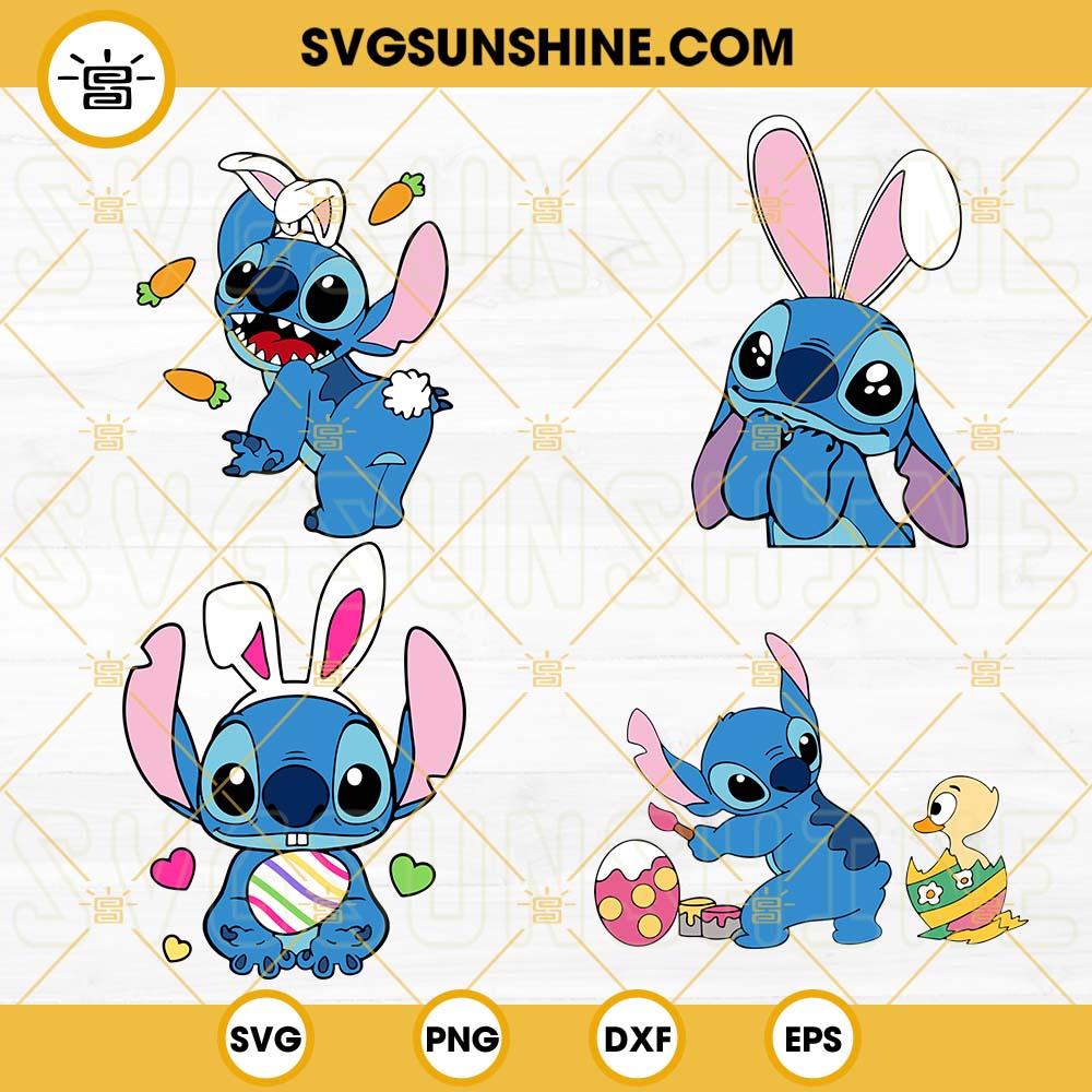 Stitch Easter SVG Bundle, Stitch Bunny SVG, Happy Easter SVG PNG DXF