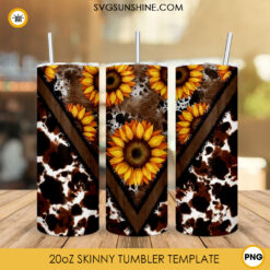 Sunflower Leopard Cowhide Tumbler Wrap PNG Sublimation Design