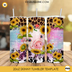 Sunflower Pig 20oz Skinny Tumbler Wrap, Western Leopard Farm Tumbler Sublimation PNG