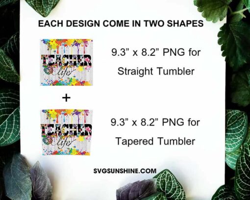 Teacher Life Watercolor 20oz Skinny Tumbler Wrap, Leopard Apple Tumbler Sublimation PNG Design