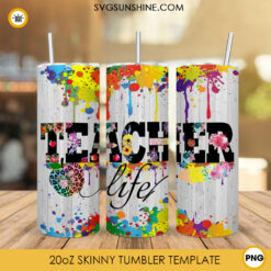 Teacher Life Watercolor 20oz Skinny Tumbler Wrap, Leopard Apple Tumbler Sublimation PNG Design