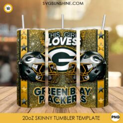 This Girl Loves Green Bay Packers 20oz Skinny Tumbler Wrap, Packers Football Glitter Tumbler Sublimation Design