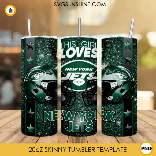 This Girl Loves New York Jets 20oz Skinny Tumbler Wrap, Jets Football Glitter Tumbler Sublimation Design