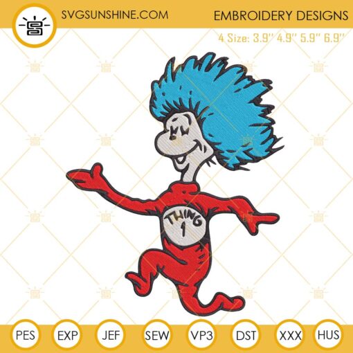 Thing One Embroidery Designs, Dr Seuss Thing 1 Embroidery Files