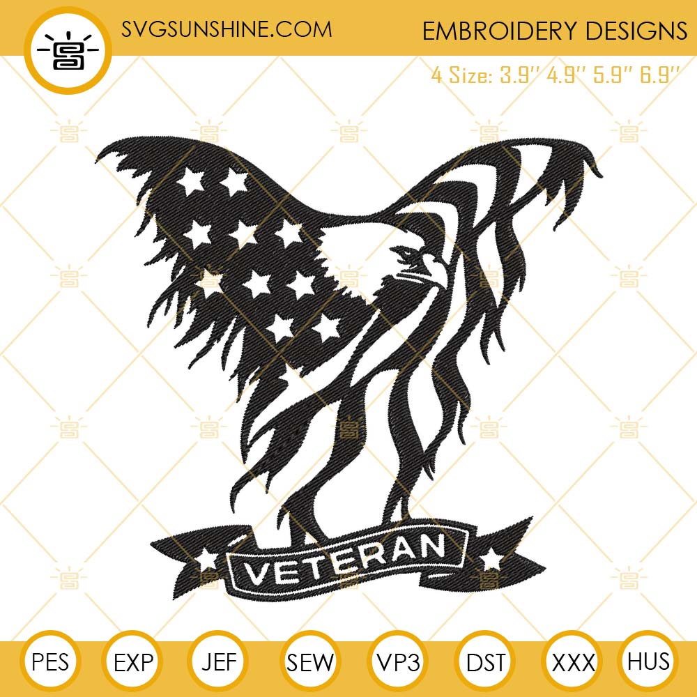 Veteran Eagle Embroidery Designs, American Flag Veteran Embroidery Files
