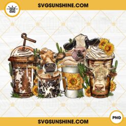 Western Cow Coffee Cups PNG, Sunflowers Coffee PNG, Cowgirl Farmer PNG, Cow Drink PNG Design