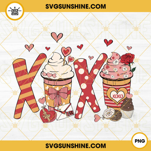 Xoxo Coffee Valentine PNG, Latte Iced Coffee Love PNG, Valentine’s Day Coffee PNG