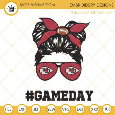 Chiefs Girl Messy Bun Embroidery Design, Kansas City Chiefs Game Day ...