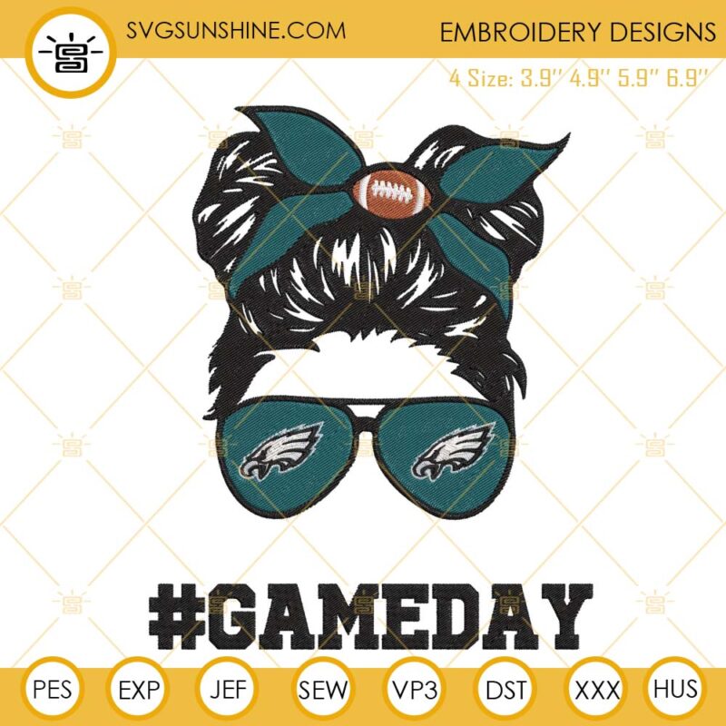 Eagles Girl Messy Bun Game Day Embroidery Designs, Philadelphia Eagles ...