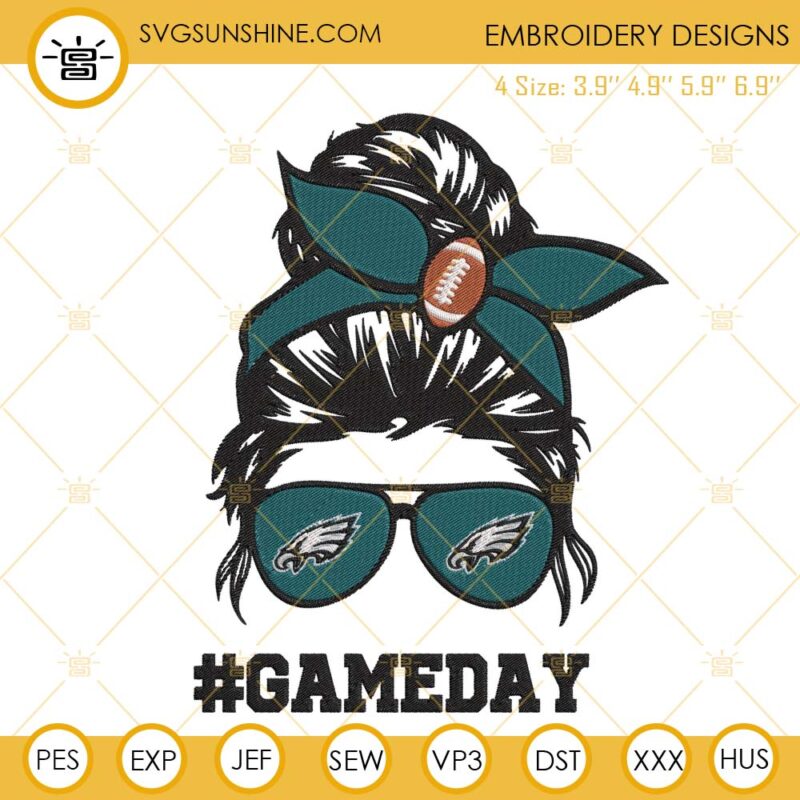 Eagles Mom Messy Bun Embroidery Design, Philadelphia Eagles Game Day ...