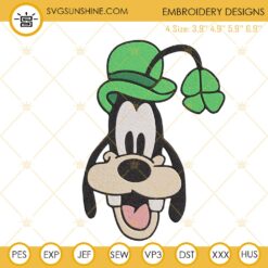 Goofy Dog Leprechaun Hat Embroidery Design, Disney St Patricks Day Embroidery File