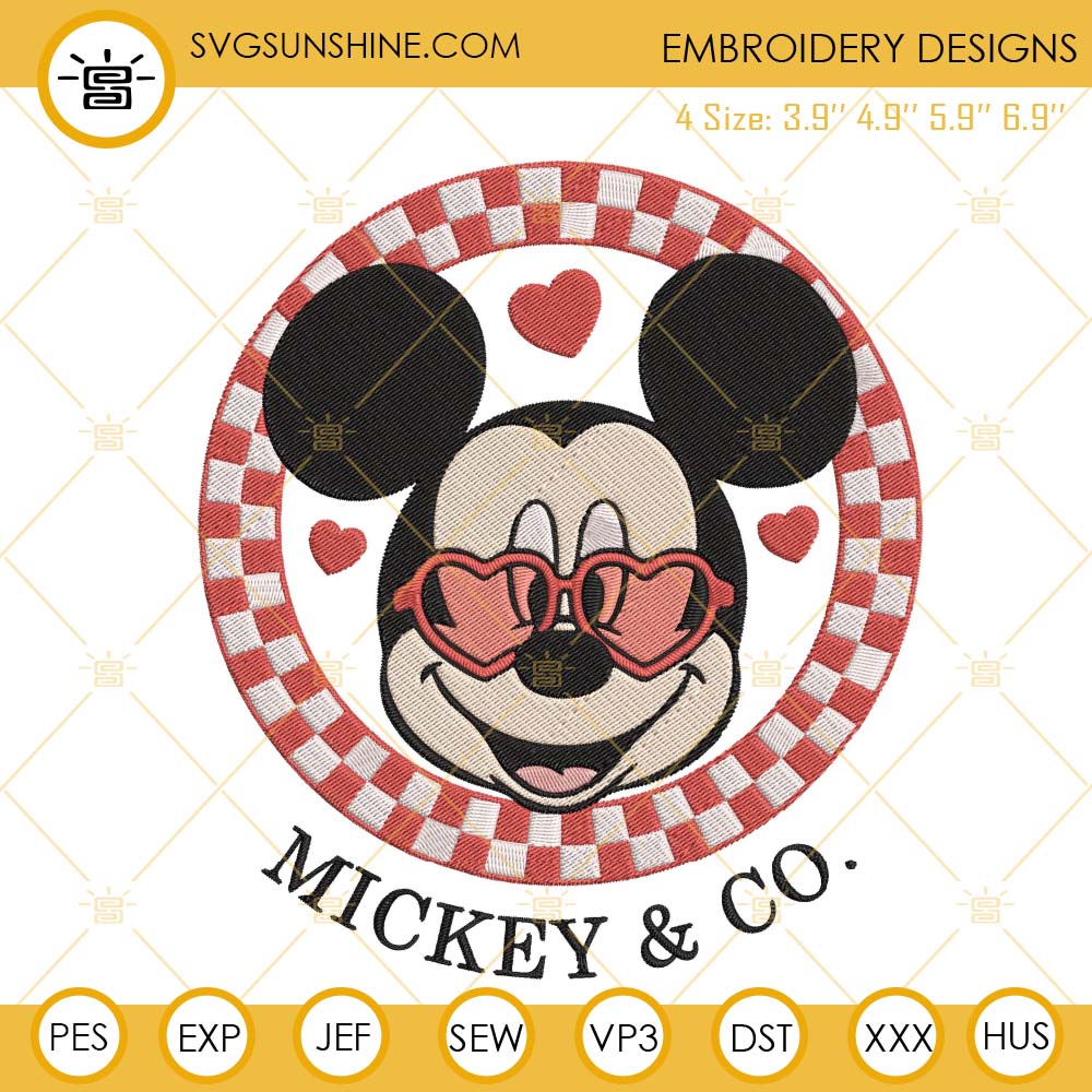 Mickey And Co Embroidery Designs, Valentine Mickey Embroidery Files