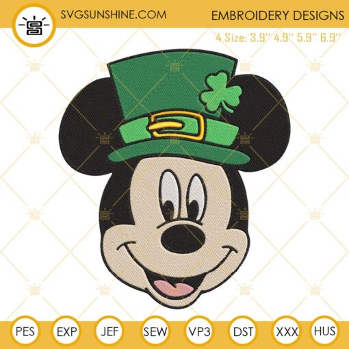 Mickey Mouse Leprechaun Hat Embroidery Design, Disney St Patricks Day Embroidery File