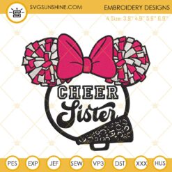 Minnie Cheer Sister Embroidery Designs, Disney Cheerleader Sister Embroidery Files
