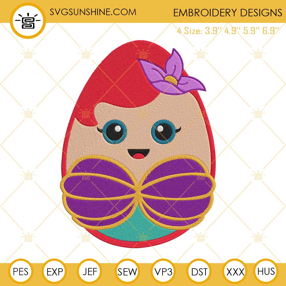 Ariel Easter Egg Embroidery Design, Disney Princess Easter Embroidery File
