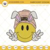 Smiley Face Bunny Egg Hunter Hat Embroidery Designs, Funny Easter Retro Embroidery Files