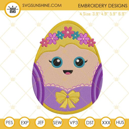 Rapunzel Easter Egg Embroidery Design, Princess Easter Day Embroidery File