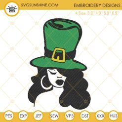 Afro Woman Leprechaun Hat Embroidery Design, St Patricks Day Black Girl Embroidery Files