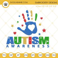 Autism Awareness Handprint Machine Embroidery Design Files