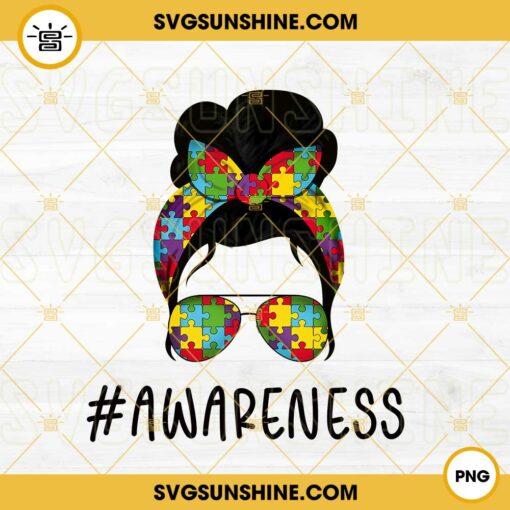 Autism Awareness PNG, Autism Mom PNG, Puzzle Pieces Messy Bun PNG File