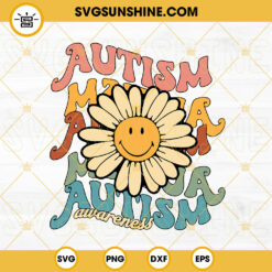 Autism Awareness Retro SVG, Groovy SVG, Daisy Smiley Face Autism SVG, Autism Support SVG PNG DXF EPS