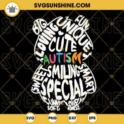 Autism Bear SVG, Autism Words SVG, Autism Support SVG, Cute Autism Child Awareness SVG