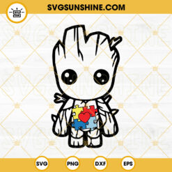 Baby Groot Puzzle Heart SVG, Autism Fight SVG, Superhero SVG, Autism Awareness SVG PNG DXF EPS
