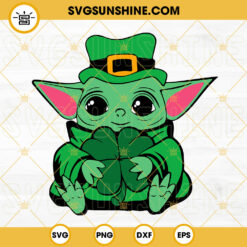 Irish Baby Yoda SVG, Baby Yoda Holding Lucky Clover SVG, Baby Yoda With Shamrock SVG, Happy St. Patrick’s Day SVG