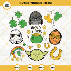 Born Lucky Star Wars SVG, Four Leaf Clover SVG, Pot Of Gold SVG, Yoda St Patricks Day SVG PNG DXF EPS