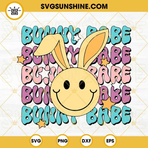 Bunny Babe SVG, Retro Easter SVG, Spring SVG, Smiley Face Bunny SVG PNG DXF EPS Digital Download