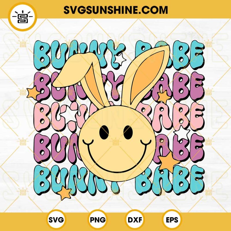 Bunny Babe SVG, Retro Easter SVG, Spring SVG, Smiley Face Bunny SVG PNG ...