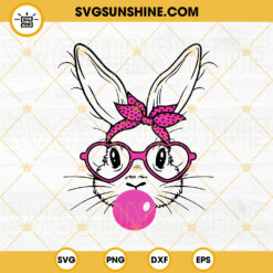 Bunny Bandana Heart Glasses Bubblegum SVG, Rabbit SVG, Cute Easter Day SVG PNG DXF EPS