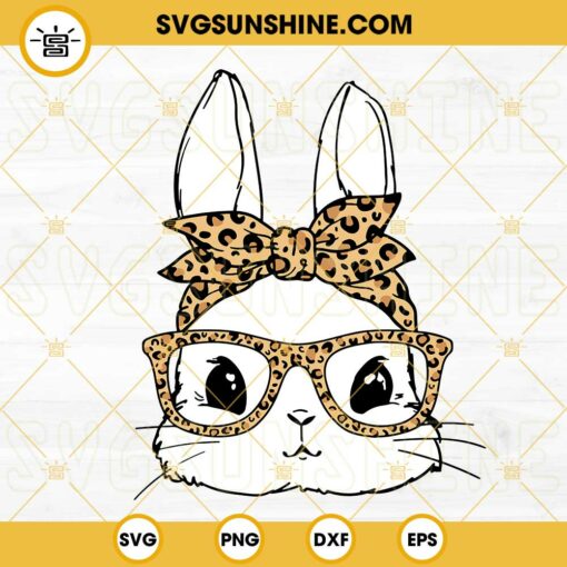 Bunny With Leopard Bandana And Glasses SVG, Easter Bunny Rabbit SVG, Cute Easter SVG PNG DXF EPS