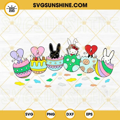 Cute Easter Eggs SVG, Bad Bunny Easter SVG, Hello Kitty Easter SVG PNG DXF EPS