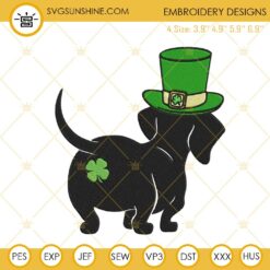 Dachshund Leprechaun Hat Embroidery Design, Funny St Patricks Dog Embroidery File