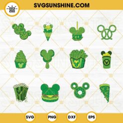 Disney Green Snacks St Patricks Day SVG Bundle, Shamrock SVG, Drink And Food SVG, Lucky Vibes SVG PNG DXF EPS