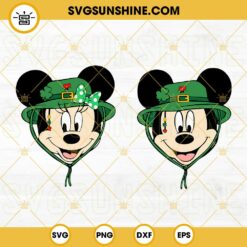 Disney Mouse Head St Patricks Day SVG, Mickey Minnie Bad Bunny Hat Shamrock SVG PNG DXF EPS