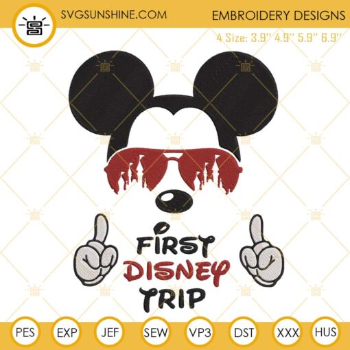 First Disney Trip Mickey Embroidery Design, Family Vacation Machine Embroidery File