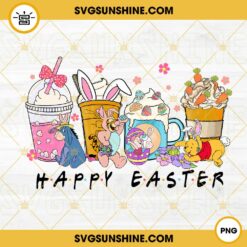 Winnie The Pooh Latte Coffee Happy Easter PNG, Pooh Bear Bunny PNG, Easter Coffee PNG, Disney Easter PNG Sublimation