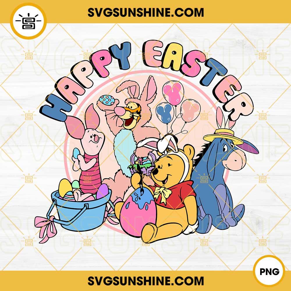 Winnie The Pooh Happy Easter PNG, Easter Bunny PNG, Pooh Bear Tigger Easter Eggs PNG, Disney Cartoon Easter PNG