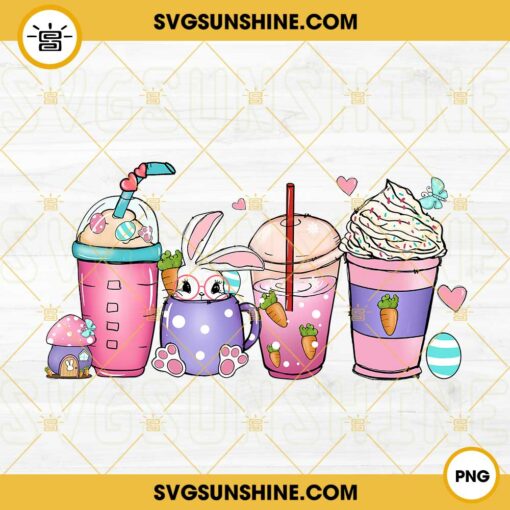 Easter Coffee Cups PNG, Easter Bunny Drinks PNG, Latte Coffee Easter PNG Design Download