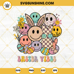 Easter Vibes SVG, Smiley Easter Bunny SVG, Spring SVG, Retro Easter Day SVG PNG DXF EPS Files