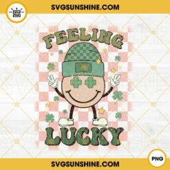 Feeling Lucky Smiley Face Beanie Hat PNG, Shamrock Eyes PNG, Irish PNG, Retro Patricks Day PNG