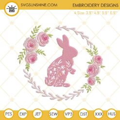 Floral Bunny Rabbit Embroidery Designs, Cute Easter Day Embroidery Files