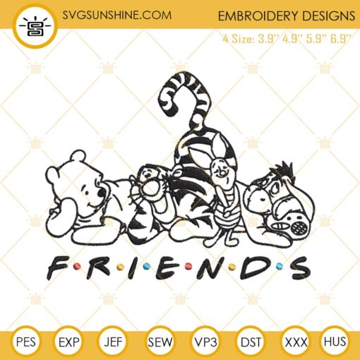 Winnie Pooh Friends Embroidery File, Disney Cartoon Embroidery Design