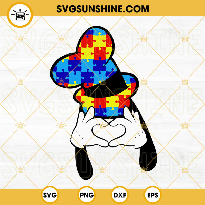 Goofy Autism Awareness SVG, Heart Hand SVG, Puzzle Hat SVG, Disney