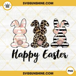 Happy Easter Bunny PNG, Rabbit Trio PNG, Leopard Cheetah Floral PNG, Cute Easter PNG Sublimation Design