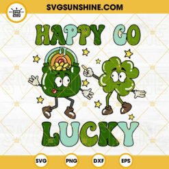 Happy Go Lucky SVG, Four Leaf Clover SVG, Pot Of Gold SVG, Retro St Patricks Day SVG PNG DXF EPS