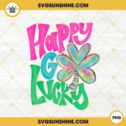 Happy Go Lucky PNG, Watercolor Four Leaf Clover PNG, Retro St Pattys Day PNG Instant Digital Download